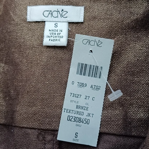 NWT Cache Mob Wife Sz S Metallic Gold Button Front Belted Linen Blend Jacketed. - Picture 11 of 16